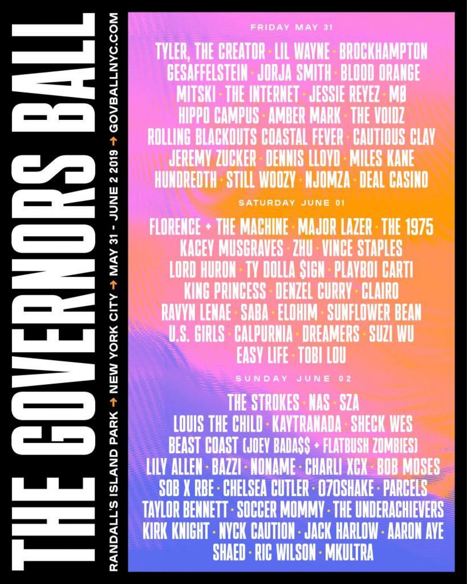 The Strokes, Florence + The Machine, Tyler, the Creator, the 1975 and Brockhampton are all playing New York's Governors Ball 2019