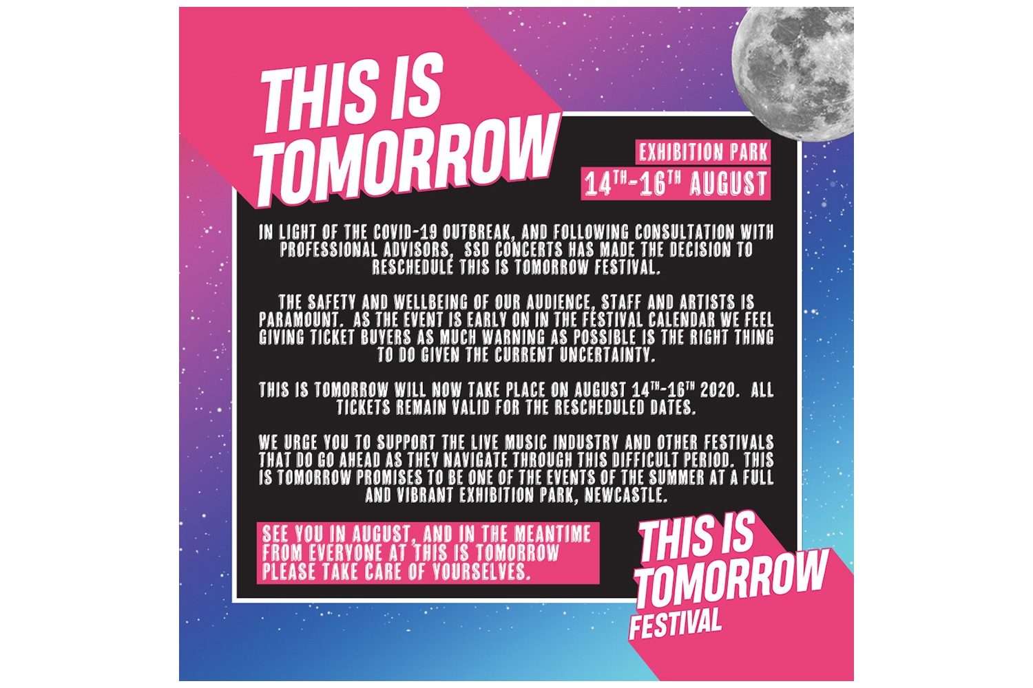 This is Tomorrow Festival has been rescheduled to August