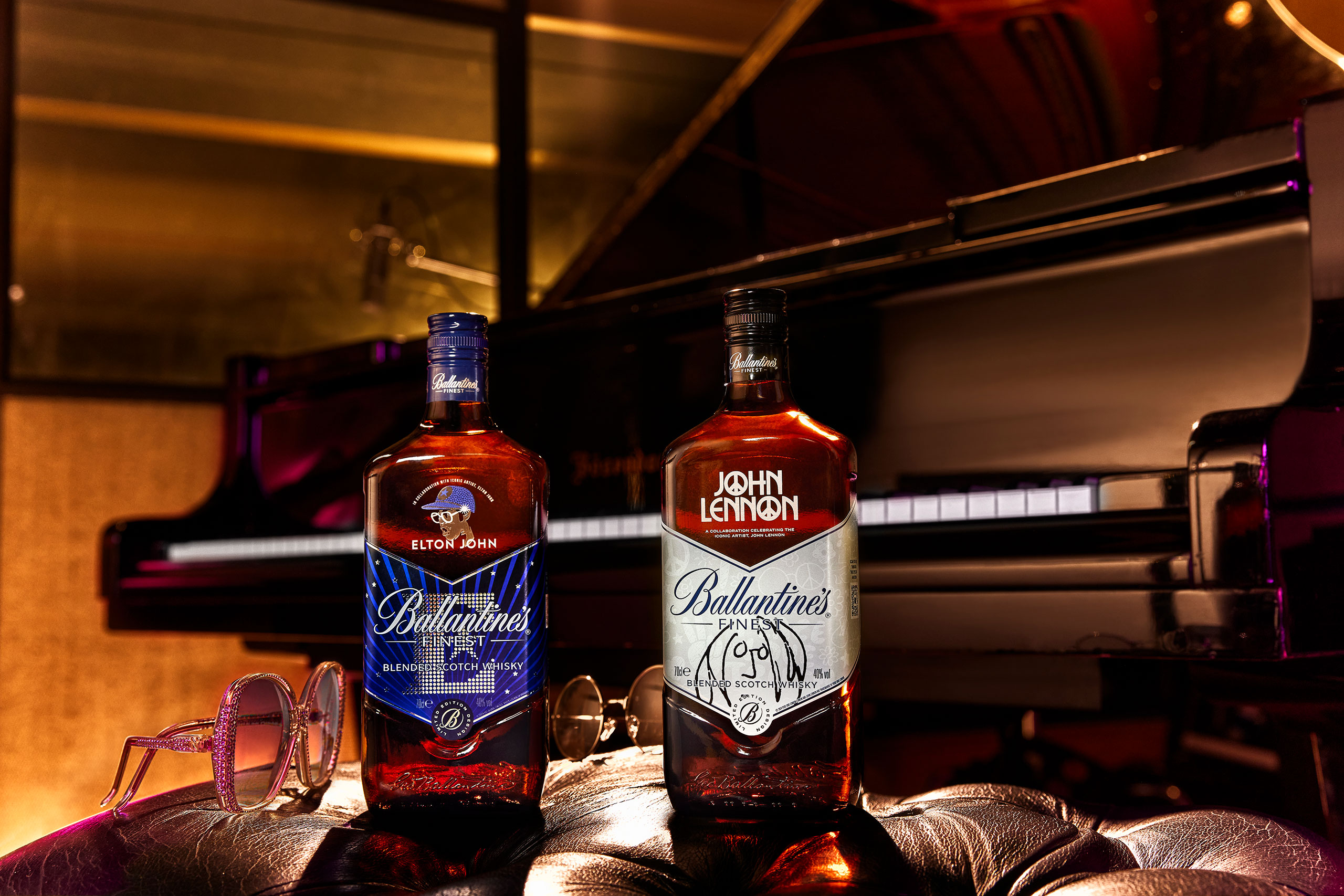 Ballantine's have unveiled limited edition whisky bottles honouring Elton John and John Lennon