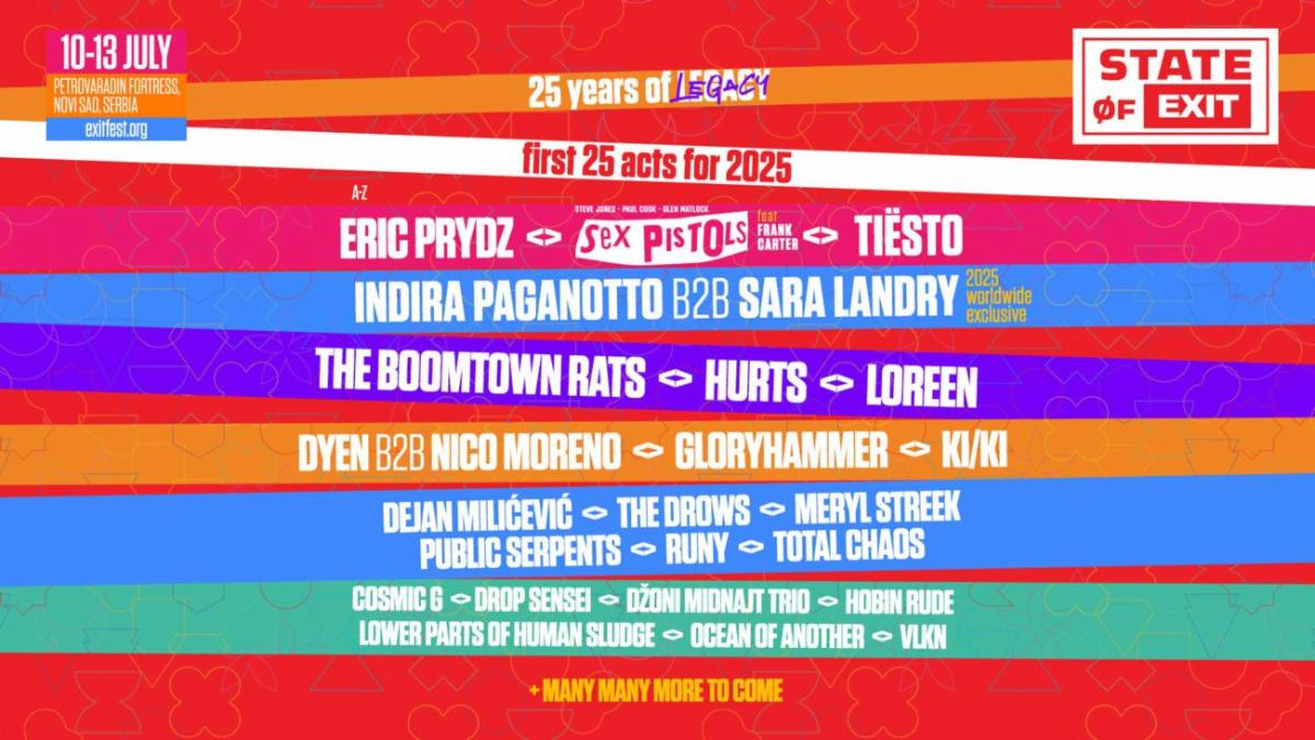 Sex Pistols and Tiësto lead Exit Festival's 25th anniversary lineup in Serbia